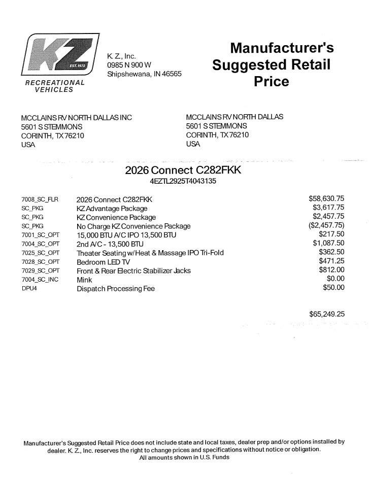2026 Connect 282FKK by K-Z from McClain's RV Superstore in Corinth, Texas