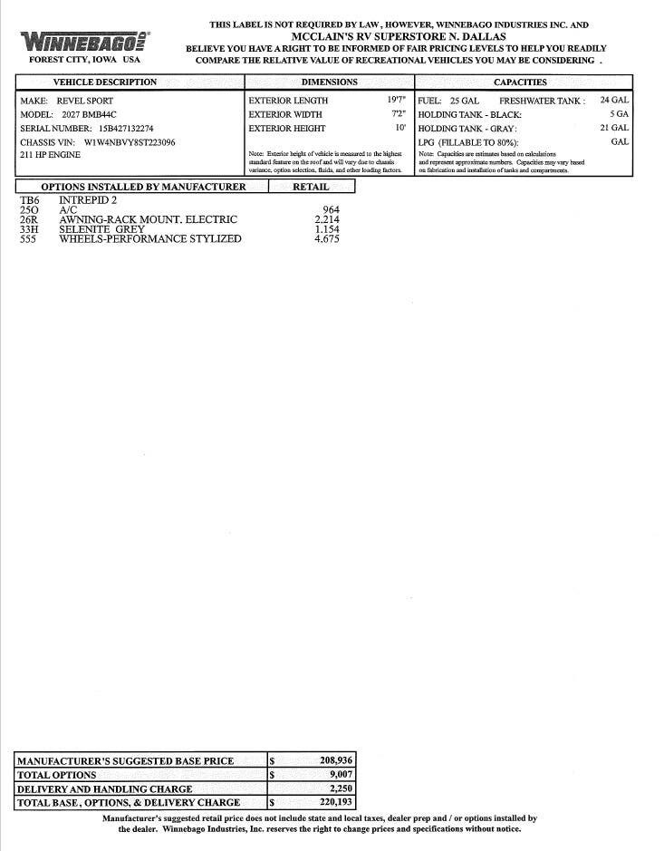 2027 Revel Sport 44C by Winnebago from McClain's RV Superstore in Corinth, Texas