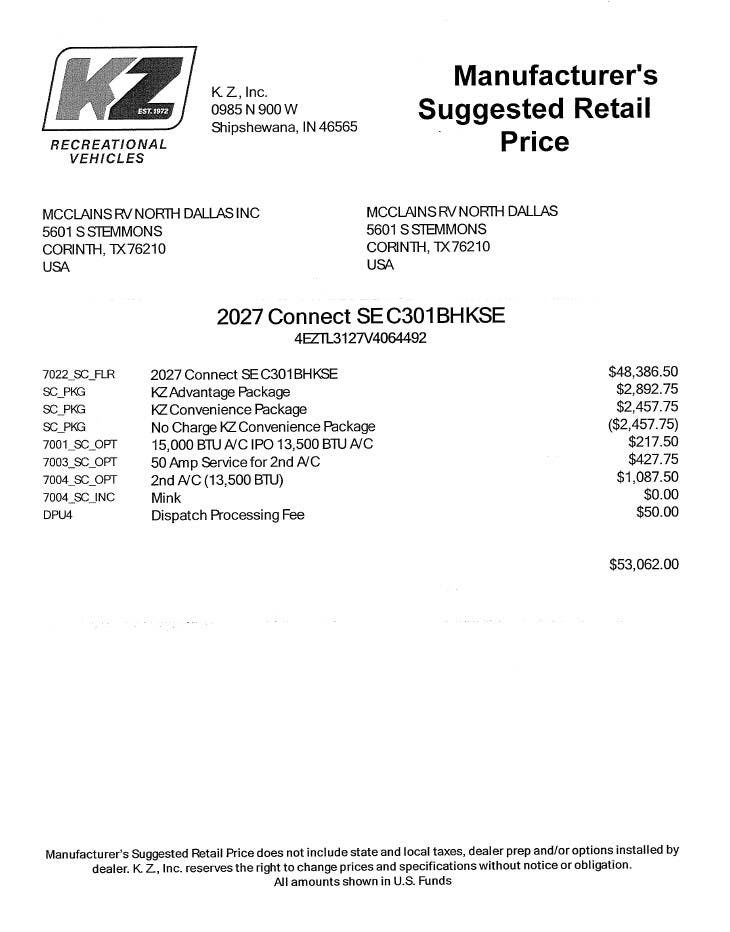 2027 Connect SE 301BHK by K-Z from McClain's RV Superstore in Corinth, Texas