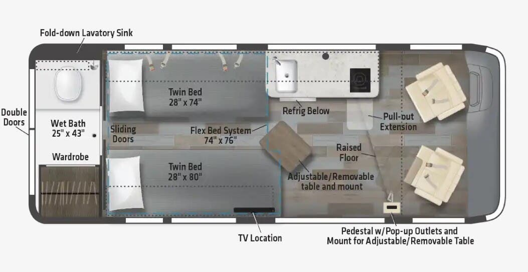 2025 Winnebago Travato 59KL - New Class B For Sale by McClain's RV Oklahoma City in Oklahoma City, Oklahoma features Air Conditioning, Solar Panels, External Shower, Fire Extinguisher, Medicine Cabinet