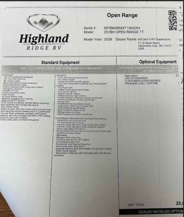 2026 Open Range CONV COLT 231BH by Highland Ridge from McClain's RV Oklahoma City in Oklahoma City, Oklahoma