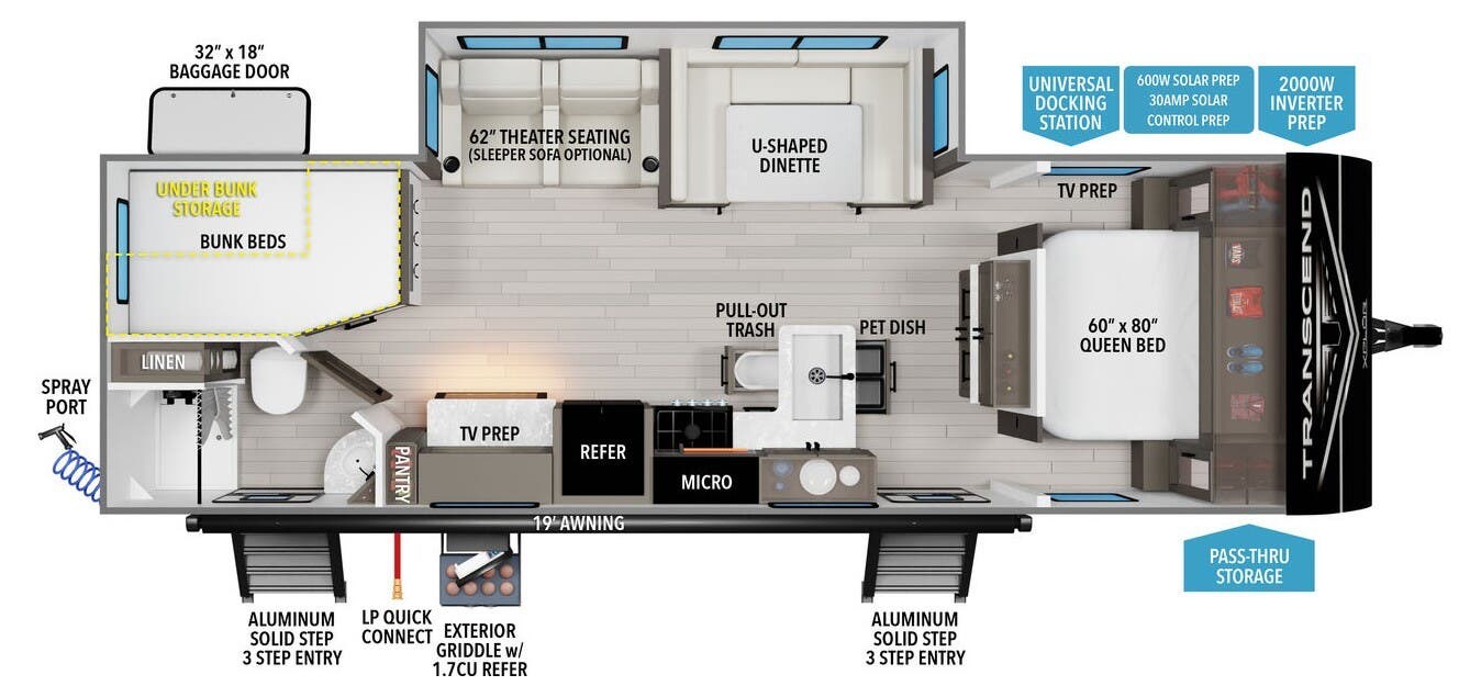 2026 Grand Design Transcend Xplor 27DBX - New Travel Trailer For Sale by McClain's RV Oklahoma City in Oklahoma City, Oklahoma features Air Conditioning, CO Detector, Medicine Cabinet, Pantry, Wardrobe(s)