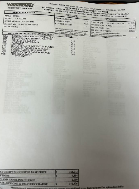 2025 Forza 34T by Winnebago from McClain's RV Oklahoma City in Oklahoma City, Oklahoma