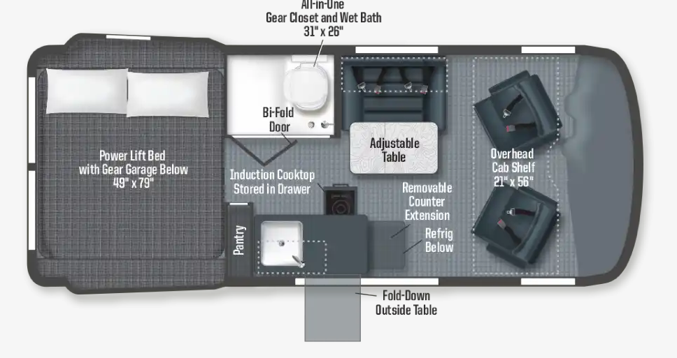 2026 Winnebago Revel Sport 44C - New Class B For Sale by McClain's RV Oklahoma City in Oklahoma City, Oklahoma features Toilet, Ladder, Smoke Detector, Awning, Refrigerator