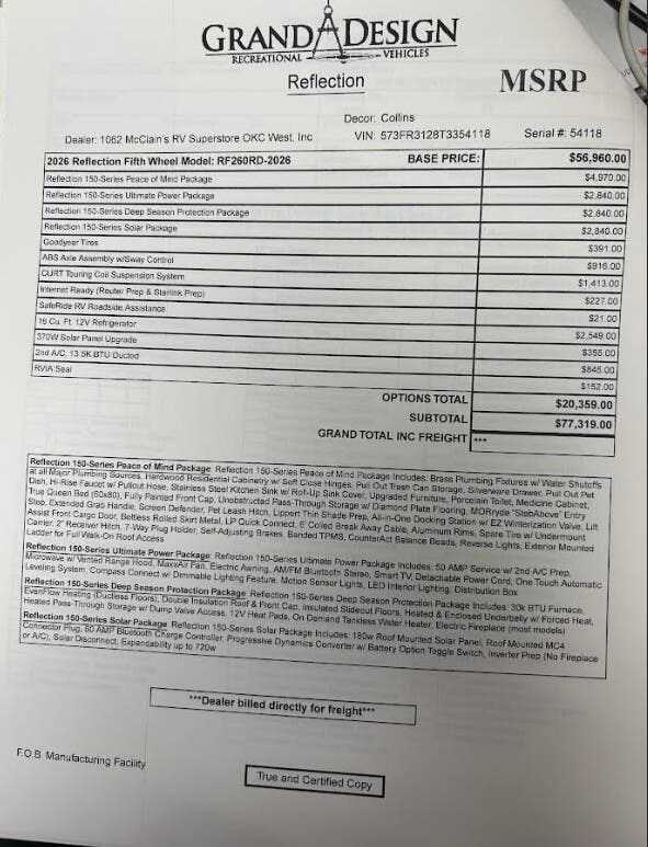 2026 Reflection 150 260RD by Grand Design from McClain's RV Oklahoma City in Oklahoma City, Oklahoma