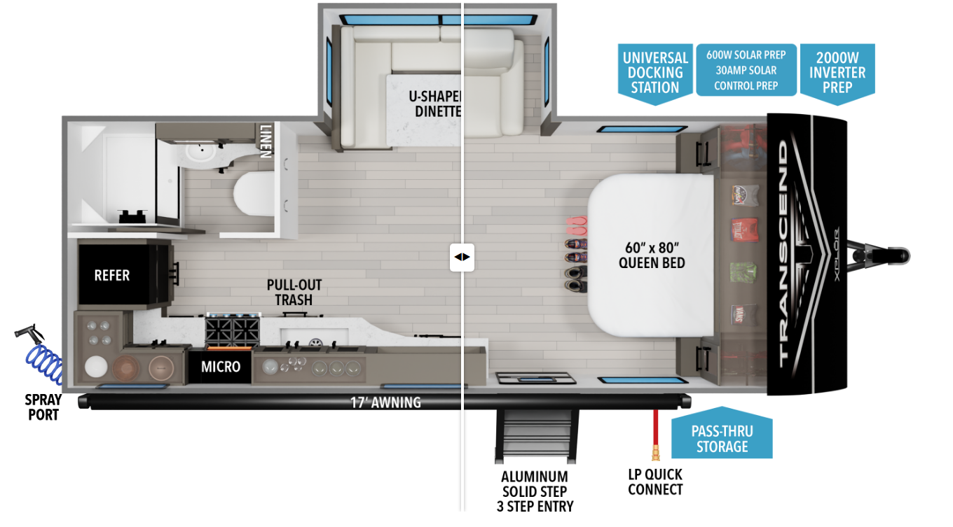 2026 Grand Design Transcend Xplor 20MKX - New Travel Trailer For Sale by McClain's RV Oklahoma City in Oklahoma City, Oklahoma features Non-Smoking Unit, Fire Extinguisher, Air Conditioning, Smoke Detector, Medicine Cabinet