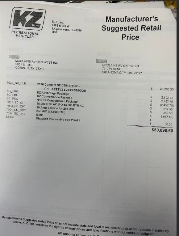 2026 Connect SE 301BHK by K-Z from McClain's RV Oklahoma City in Oklahoma City, Oklahoma