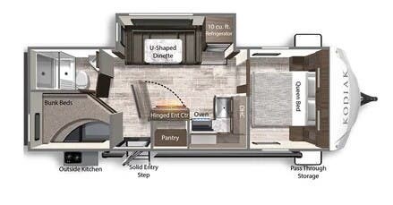 2022 Dutchmen Kodiak 248BHSL - Used Travel Trailer For Sale by McClain's RV Oklahoma City in Oklahoma City, Oklahoma features Medicine Cabinet, Refrigerator, Smoke Detector, Pass Thru Storage, Detachable Power Cord
