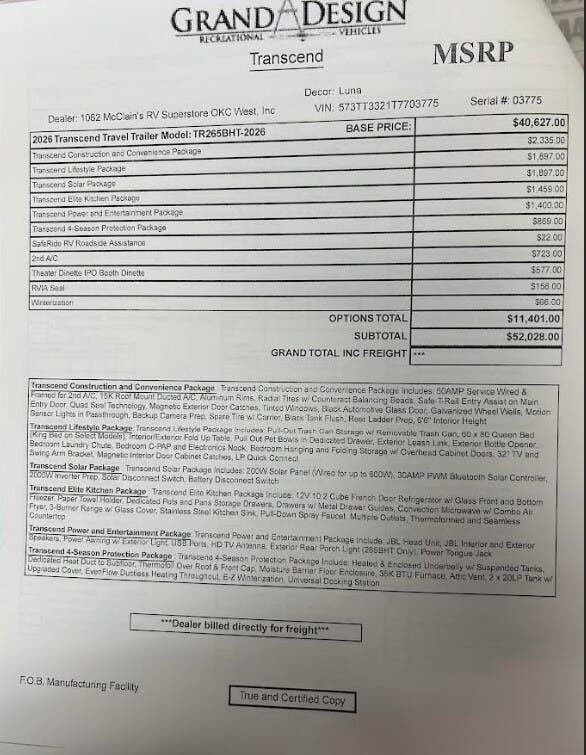 2026 Transcend 265BHT by Grand Design from McClain's RV Oklahoma City in Oklahoma City, Oklahoma