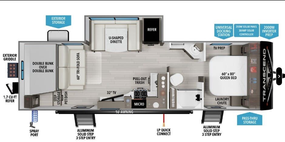 2026 Grand Design Transcend 265BHT - New Travel Trailer For Sale by McClain's RV Oklahoma City in Oklahoma City, Oklahoma features CO Detector, Enclosed Underbelly, Black Tank Flush, Washer/Dryer Prep, Air Conditioning