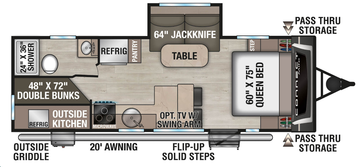 2026 K-Z Connect Mini 231BH - New Travel Trailer For Sale by McClain's RV Oklahoma City in Oklahoma City, Oklahoma features Pantry, Screen Door, LP Detector, Overhead Cabinetry, Water Heater