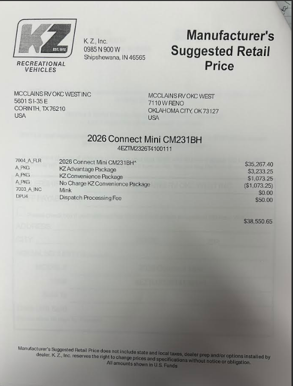 2026 Connect Mini 231BH by K-Z from McClain's RV Oklahoma City in Oklahoma City, Oklahoma