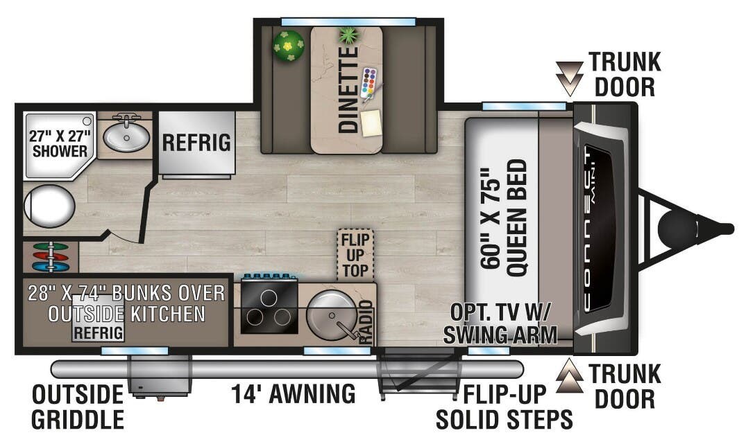 2026 K-Z Connect Mini 191BHK - New Travel Trailer For Sale by McClain's RV Oklahoma City in Oklahoma City, Oklahoma features Medicine Cabinet, LP Detector, Water Heater, Queen Bed, Air Conditioning