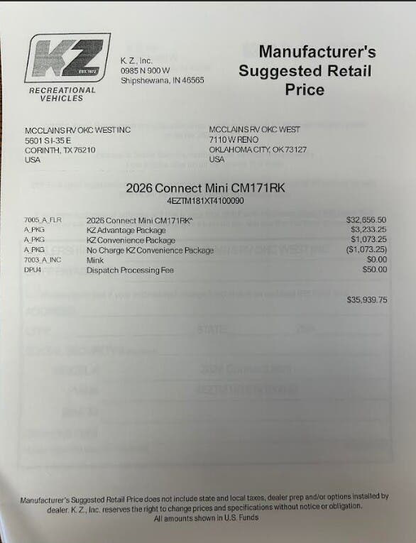 2026 Connect Mini 171RK by K-Z from McClain's RV Oklahoma City in Oklahoma City, Oklahoma