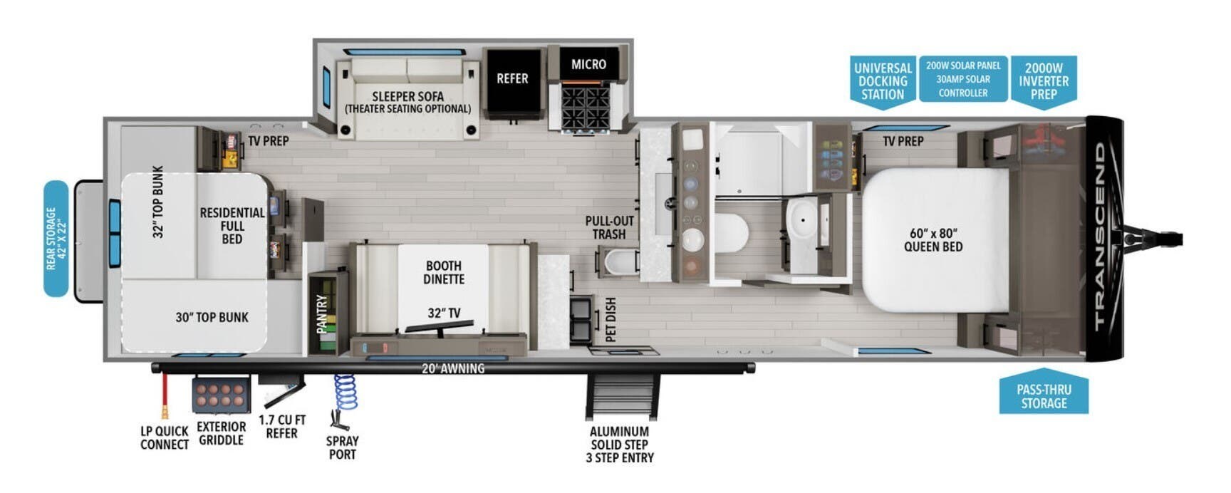 2026 Grand Design Transcend 295QBT - New Travel Trailer For Sale by McClain's RV Oklahoma City in Oklahoma City, Oklahoma features Pantry, Queen Bed, Detachable, Tinted Windows, Spare Tire Kit
