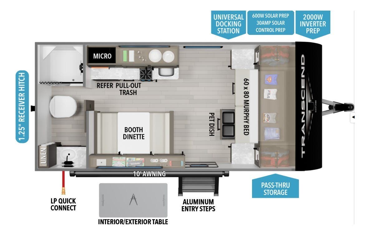 2026 Grand Design Transcend One 151RB - New Travel Trailer For Sale by McClain's RV Superstore in Corinth, Texas features Refrigerator, Leveling Jacks, Pass Thru Storage, LP Detector, Smoke Detector
