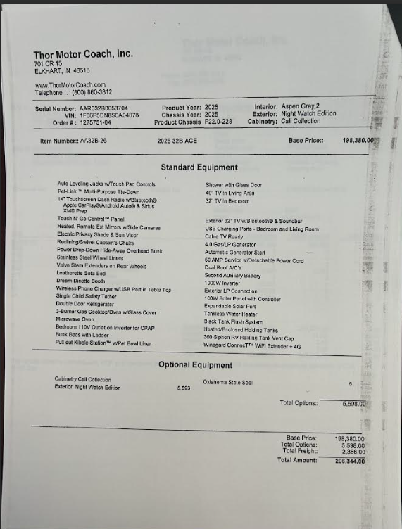 2026 A.C.E. 32B by Thor Motor Coach from McClain's RV Oklahoma City in Oklahoma City, Oklahoma