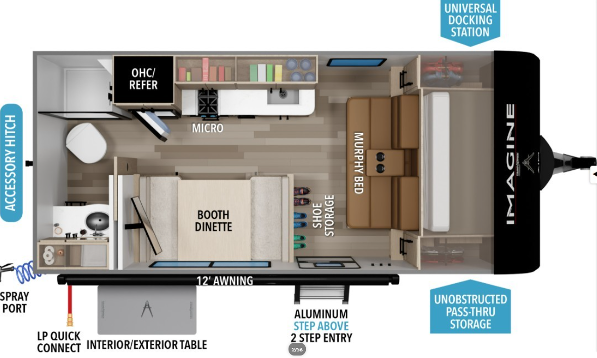 2026 Grand Design Imagine AIM 15RBA - New Travel Trailer For Sale by McClain's RV Oklahoma City in Oklahoma City, Oklahoma features Medicine Cabinet, Solar Panel, Refrigerator, Screen Door, Toilet