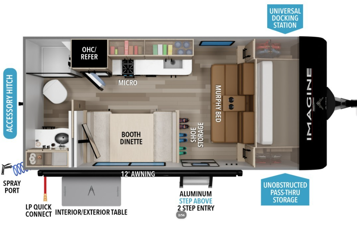 2026 Grand Design Imagine AIM 15RBA - New Travel Trailer For Sale by McClain's RV Oklahoma City in Oklahoma City, Oklahoma features Smoke Detector, Refrigerator, Shower, Hitch, Skylight