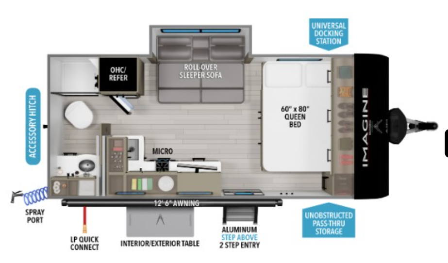 2026 Grand Design Imagine AIM 16MLA - New Travel Trailer For Sale by McClain's RV Oklahoma City in Oklahoma City, Oklahoma features CO Detector, Queen Bed, 30 Amp Service, Toilet, Awning