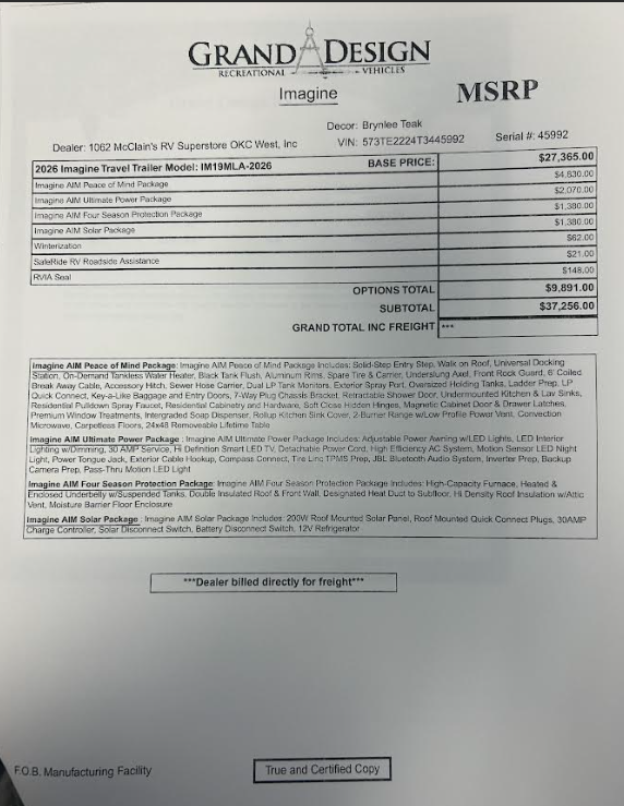 2026 Imagine AIM 19MLA by Grand Design from McClain's RV Oklahoma City in Oklahoma City, Oklahoma
