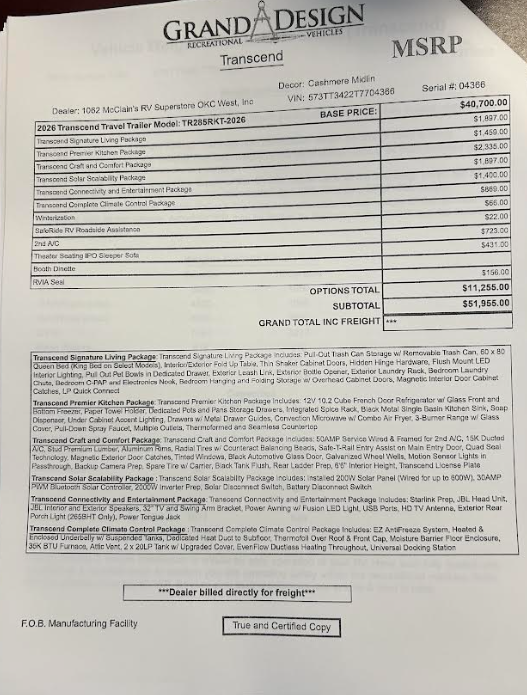 2026 Transcend 285RKT by Grand Design from McClain's RV Oklahoma City in Oklahoma City, Oklahoma