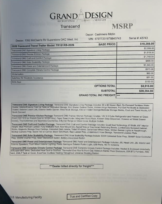 2026 Transcend One 151RB by Grand Design from McClain's RV Oklahoma City in Oklahoma City, Oklahoma