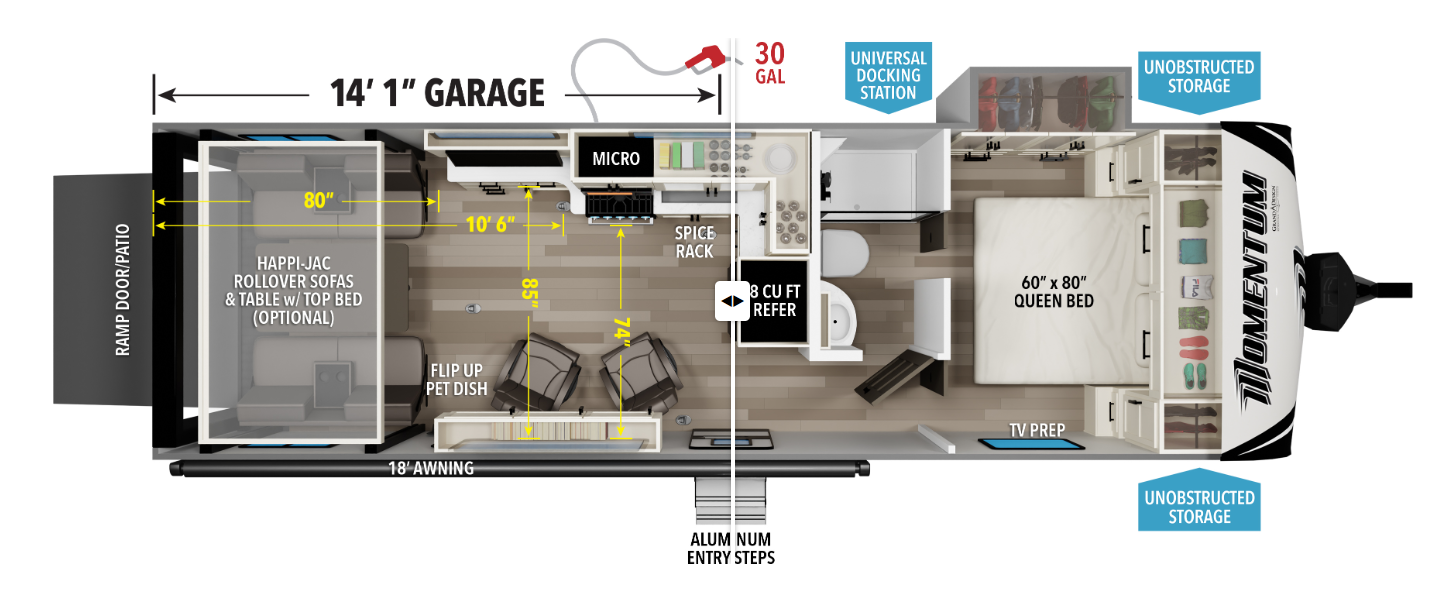 2026 Grand Design Momentum G-Class 27G - New Travel Trailer For Sale by McClain's RV Oklahoma City in Oklahoma City, Oklahoma features Stove Top Burner, Roof Vents, Non-Smoking Unit, Refrigerator, Leveling Jacks