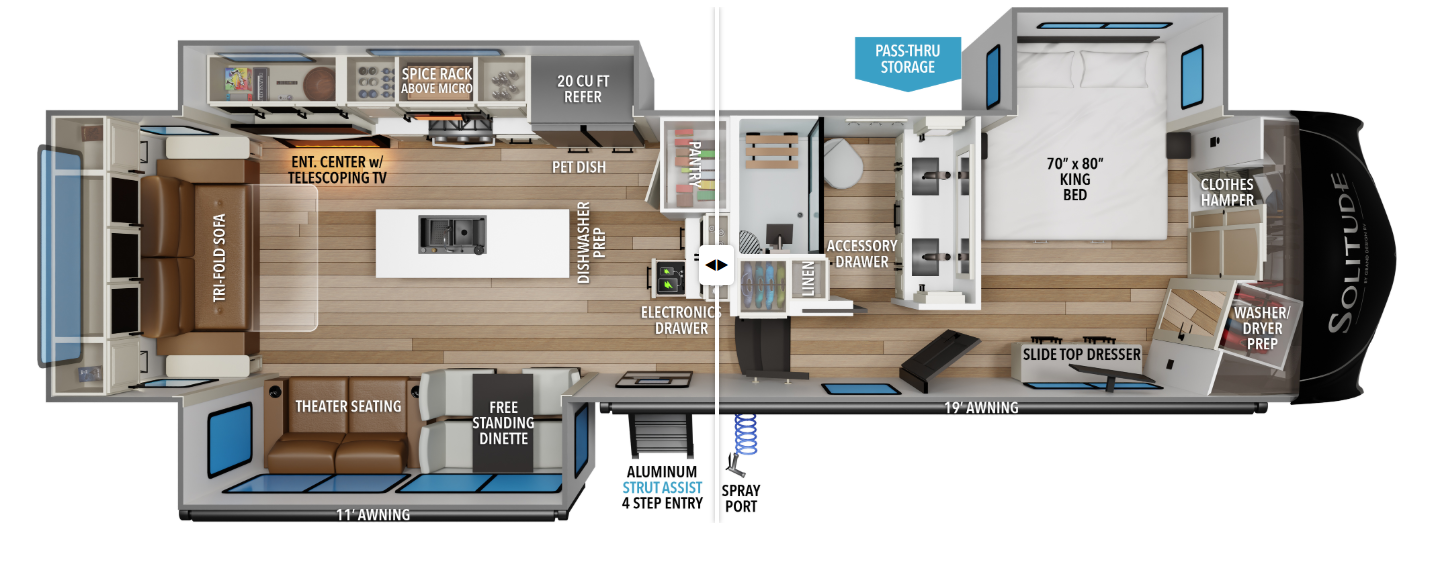 2026 Grand Design Solitude 370DV - New Fifth Wheel For Sale by McClain's RV Oklahoma City in Oklahoma City, Oklahoma features Ladder, Free Standing Dinette w/Chairs, Refrigerator, LP Detector, Washer/Dryer Prep