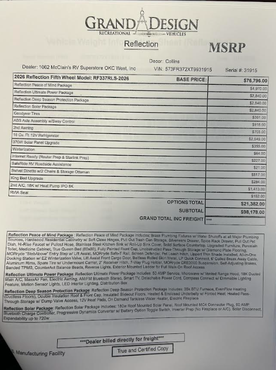 2026 Reflection 337RLS by Grand Design from McClain's RV Oklahoma City in Oklahoma City, Oklahoma