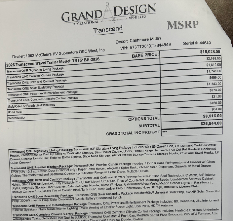 2026 Transcend One 151BH by Grand Design from McClain's RV Oklahoma City in Oklahoma City, Oklahoma