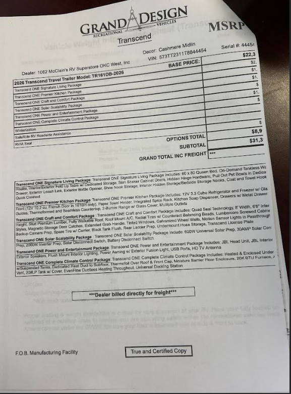 2026 Transcend One 161DB by Grand Design from McClain's RV Oklahoma City in Oklahoma City, Oklahoma