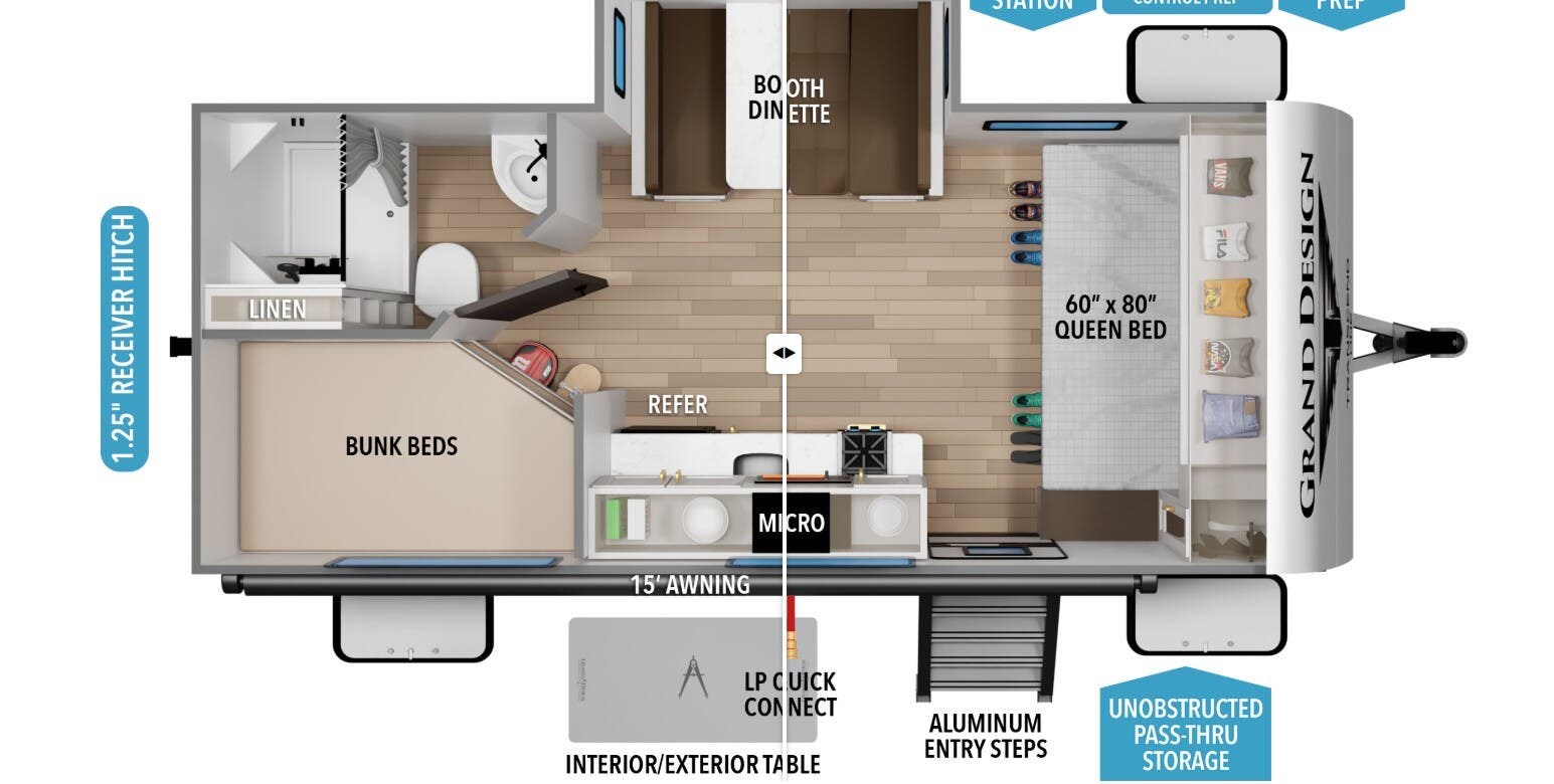 2026 Grand Design Transcend One 161DB - New Travel Trailer For Sale by McClain's RV Oklahoma City in Oklahoma City, Oklahoma features Air Conditioning, Non-Smoking Unit, Microwave, Power Awning, Refrigerator