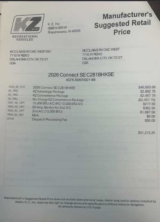 2026 Connect SE 281BHK by K-Z from McClain's RV Oklahoma City in Oklahoma City, Oklahoma