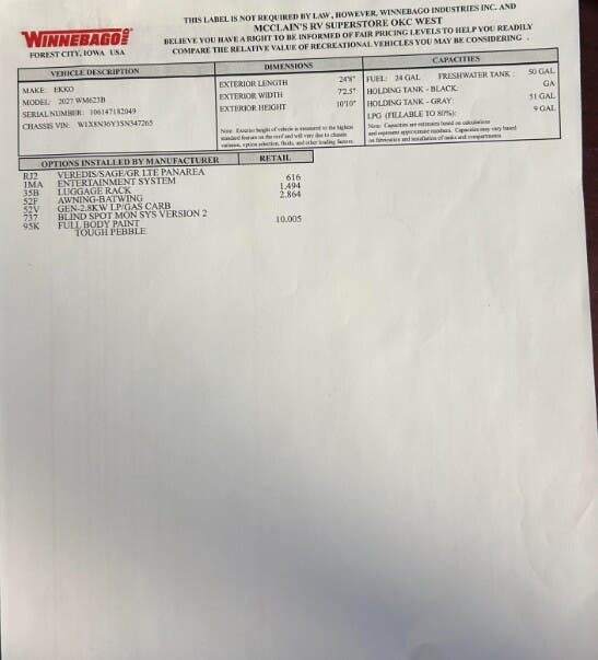 2027 Ekko 23B by Winnebago from McClain's RV Oklahoma City in Oklahoma City, Oklahoma
