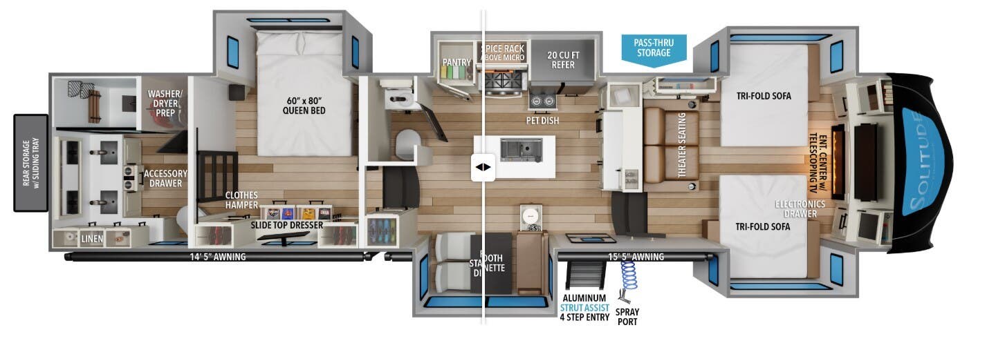 2026 Grand Design Solitude 380FL - Used Fifth Wheel For Sale by McClain's RV Oklahoma City in Oklahoma City, Oklahoma features Water Heater, Oven, Fireplace, Pantry, 50 Amp Service