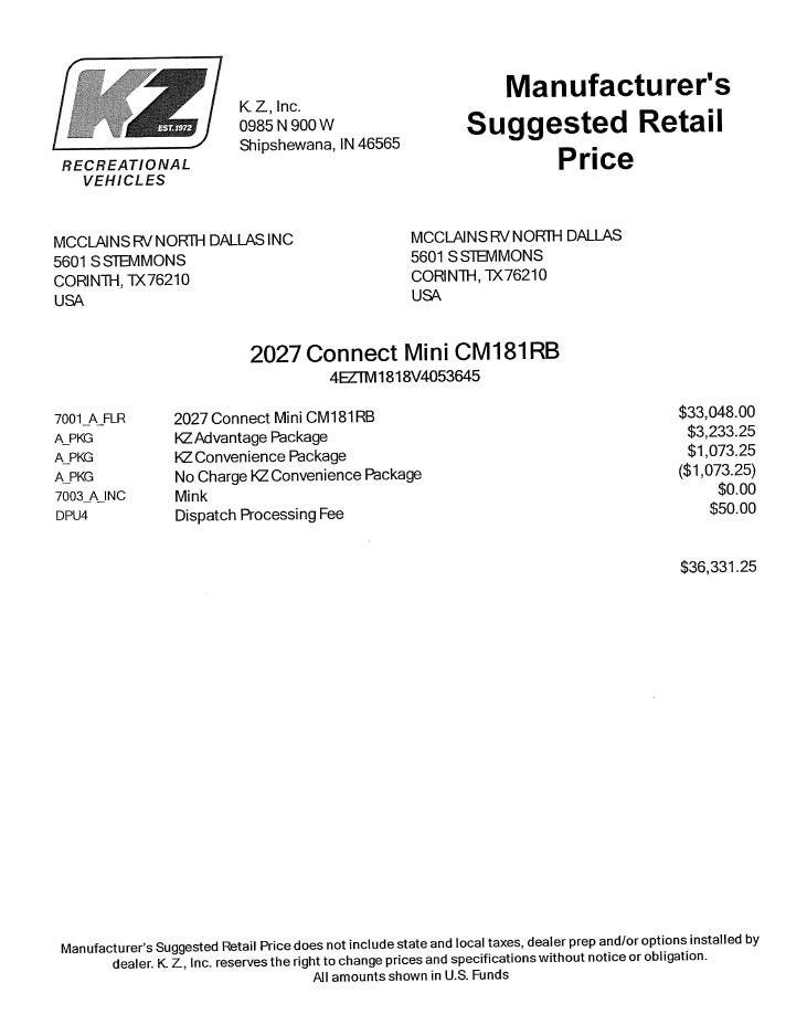 2027 Connect Mini 181RB by K-Z from McClain's RV Superstore in Corinth, Texas