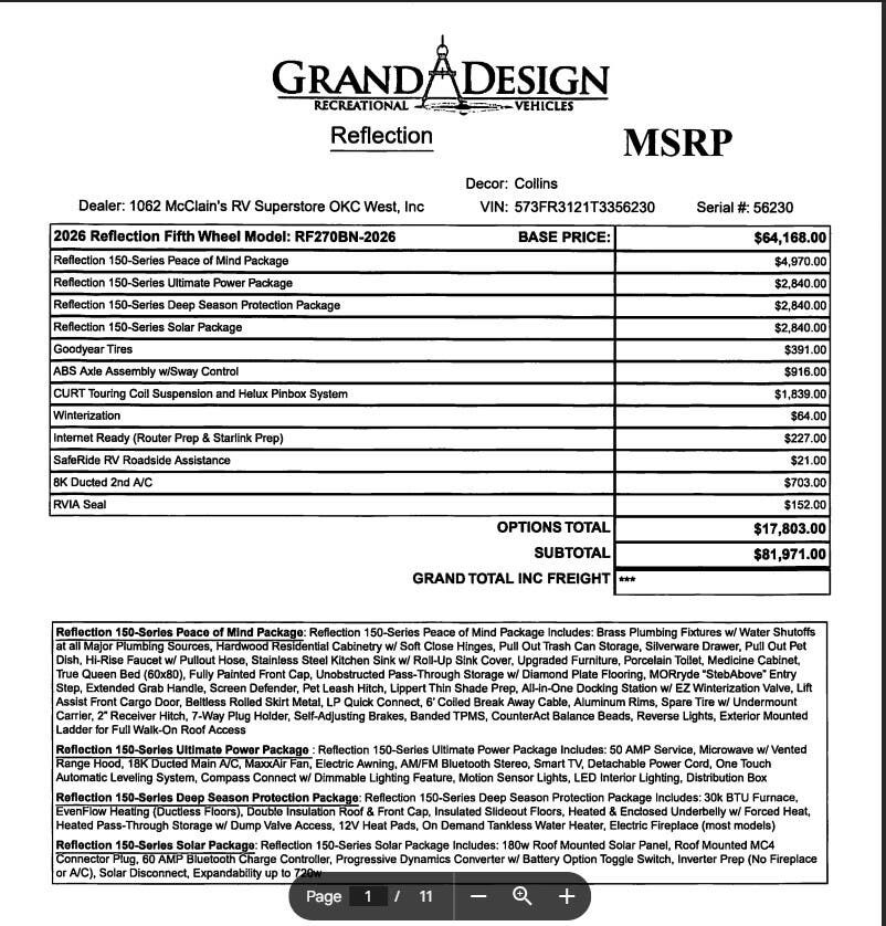 2026 Reflection 150 270BN by Grand Design from McClain's RV Oklahoma City in Oklahoma City, Oklahoma