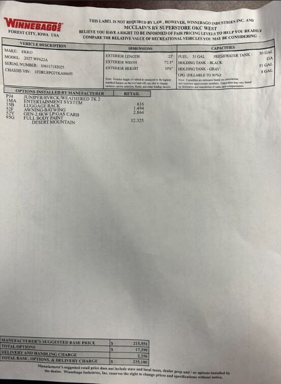2027 Ekko 22A by Winnebago from McClain's RV Oklahoma City in Oklahoma City, Oklahoma