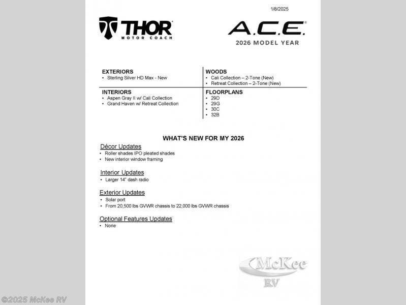 New 2026 Thor Motor Coach ACE 29G available in Perry, Iowa