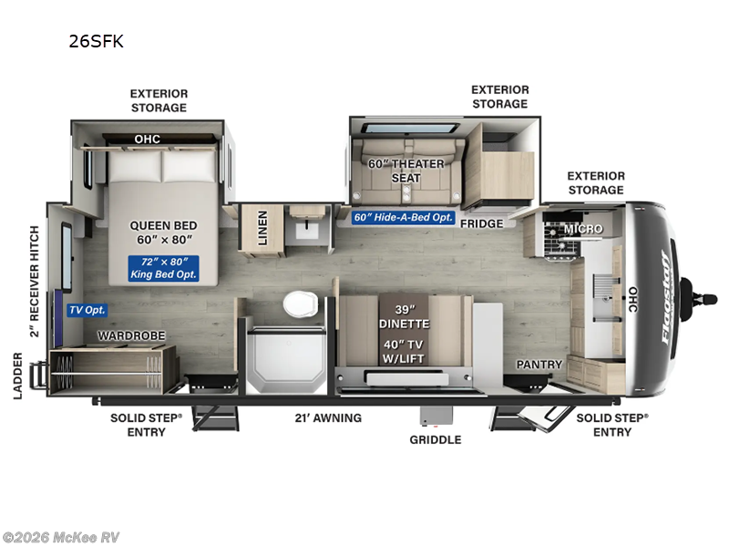 2026 Forest River Flagstaff Super Lite 26SFK - New Travel Trailer For Sale by McKee RV in Perry, Iowa features Slideout