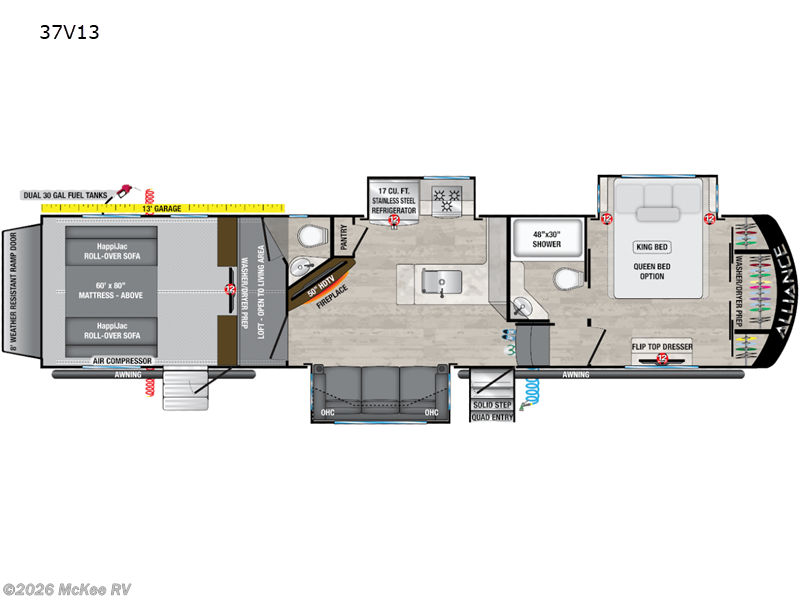 2023 Alliance RV Valor 37V13 - Used Toy Hauler For Sale by McKee RV in Perry, Iowa features Slideout