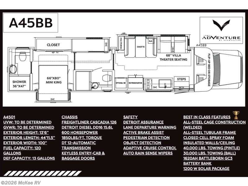 2026 Show Hauler Adventure 45BB - New Super C For Sale by McKee RV in Perry, Iowa features Slideout