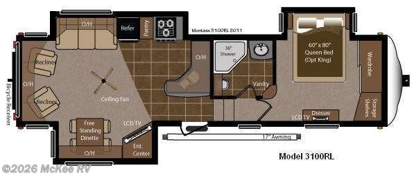 2011 Keystone Montana 3100 RL - Used Fifth Wheel For Sale by McKee RV in Perry, Iowa features Slideout