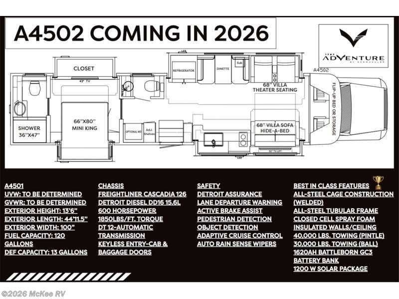2026 Show Hauler Adventure A4502 - New Super C For Sale by McKee RV in Perry, Iowa