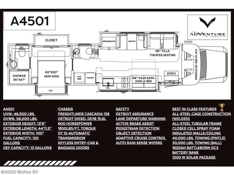 2026 Show Hauler Adventure A4501 - New Super C For Sale by McKee RV in Perry, Iowa features Slideout