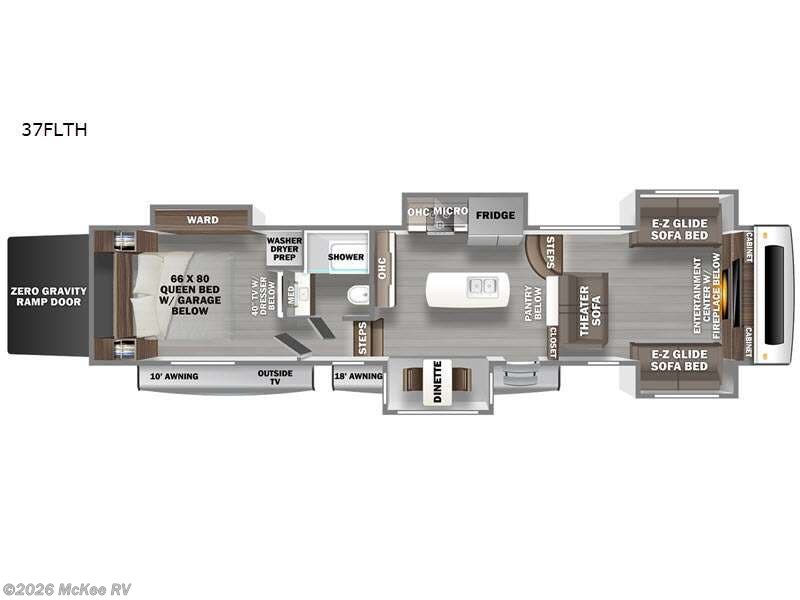2022 Forest River RiverStone 37 FLTH - Used Toy Hauler For Sale by McKee RV in Perry, Iowa features Slideout