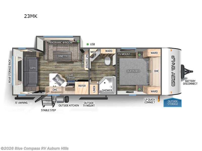 2024 Forest River Cherokee Grey Wolf 23MK - Used Travel Trailer For Sale by Blue Compass RV Auburn Hills in Auburn Hills, Michigan features Slideout