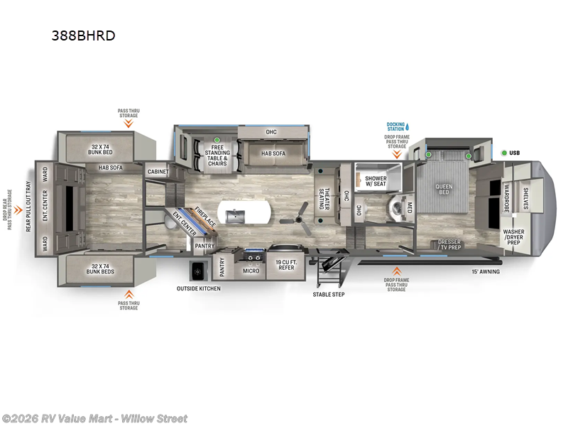 2024 Forest River Sandpiper Luxury 388BHRD - Used Fifth Wheel For Sale by RV Value Mart - Willow Street in Willow Street, Pennsylvania features Slideout