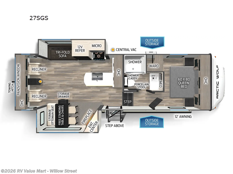2025 Forest River Cherokee Arctic Wolf 27SGS - New Fifth Wheel For Sale by RV Value Mart - Willow Street in Willow Street, Pennsylvania features Slideout